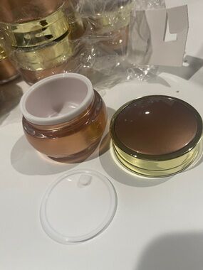 New Luxury Cream Jar in Brown and Gold - Refillable Makeup Container. Lot of 12